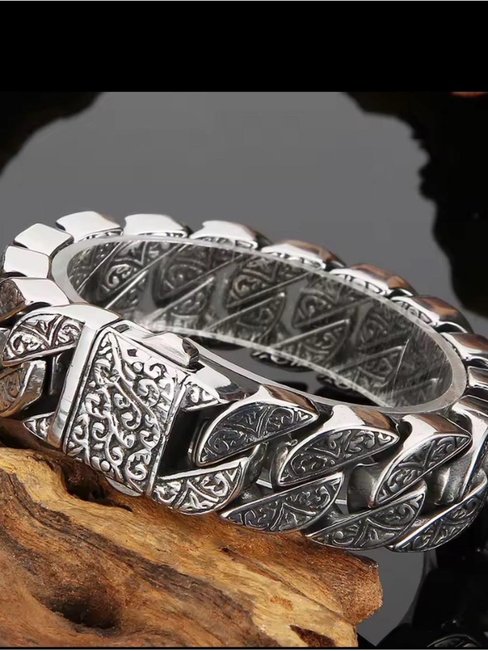 Men's Silver-Tone Engraved Chain Bracelet
